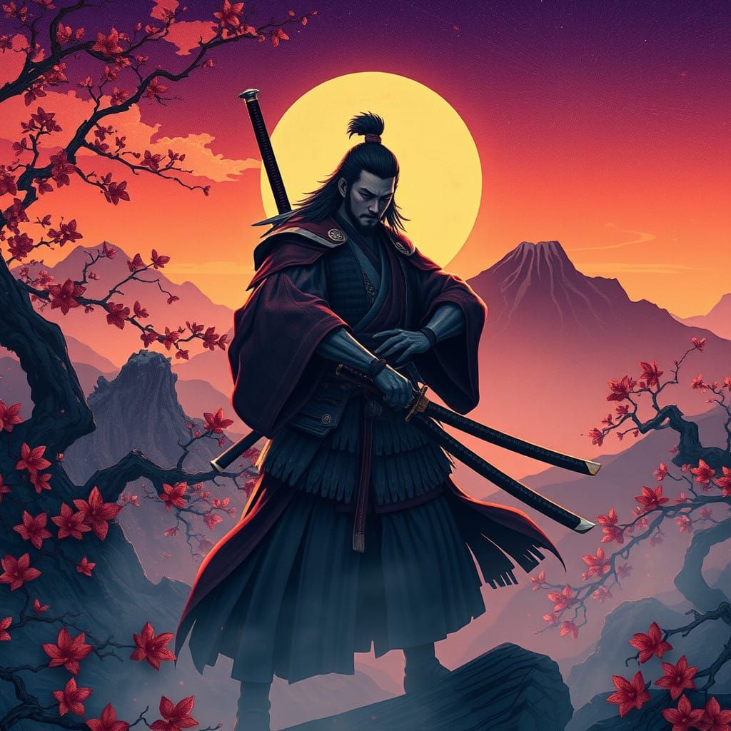 Legendary Ronin in Ancient Japanese Landscape