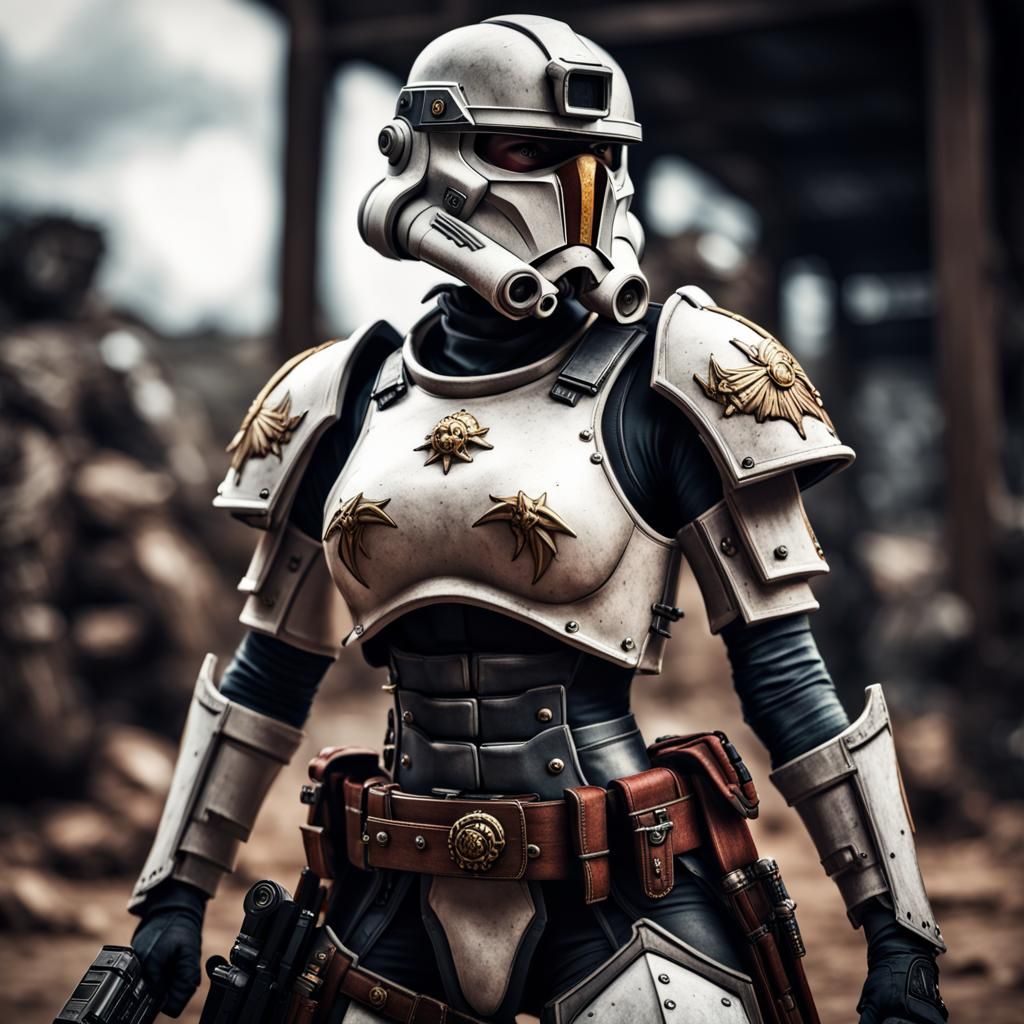 Hyperrealistic Female Warhammer Trooper in Cinematic Style