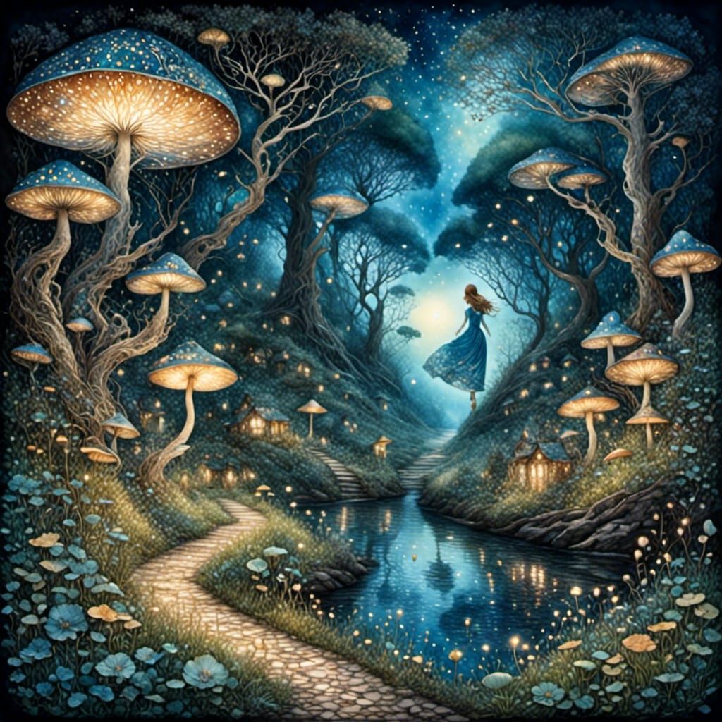 Enchanted Forest Night: A Stroll with a Lovely Lady