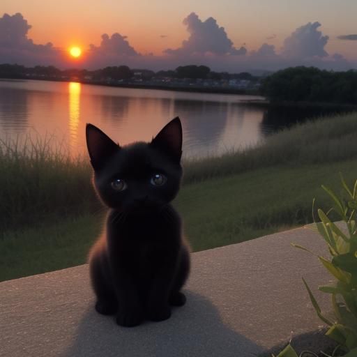 Kitten Silhouetted at Sunset