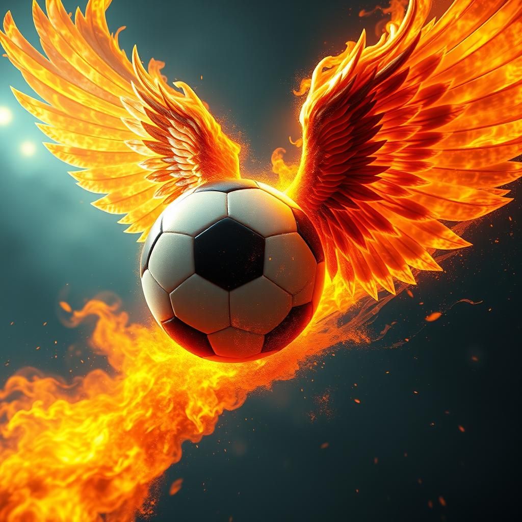Golden Winged Soccer Ball in Fire and Water