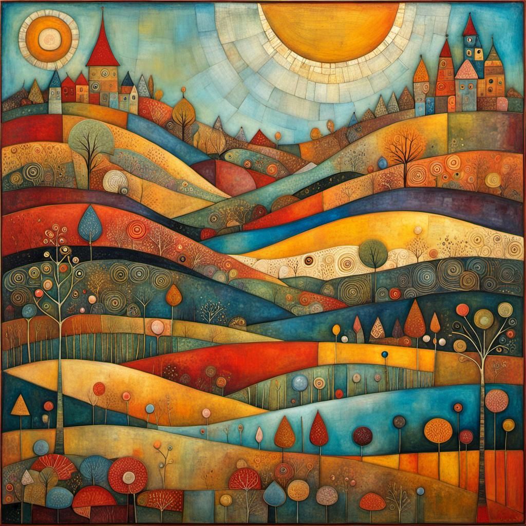 Abstract Dreamland in Encaustic Style