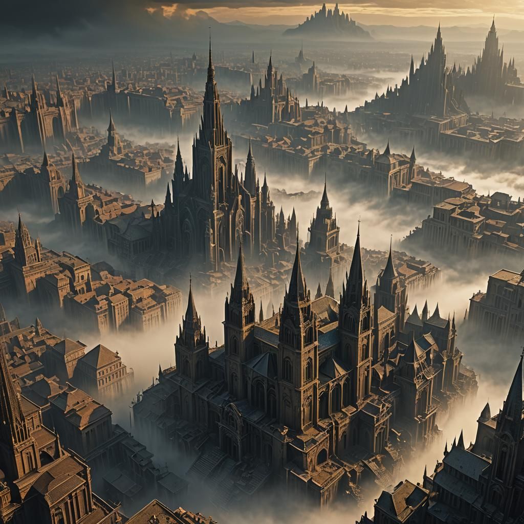 Mystical City in Mist: A Digital Masterpiece