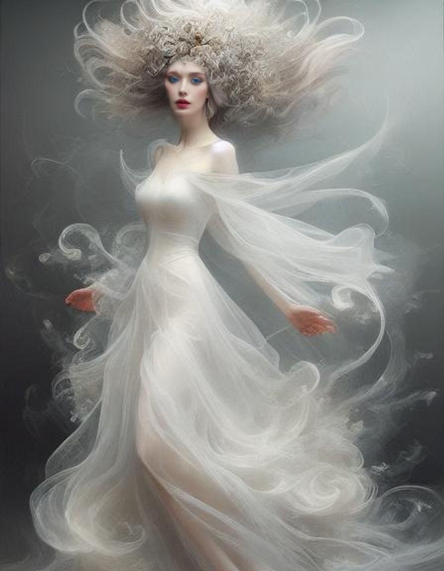 Ethereal Portrait of Woman in White Gown