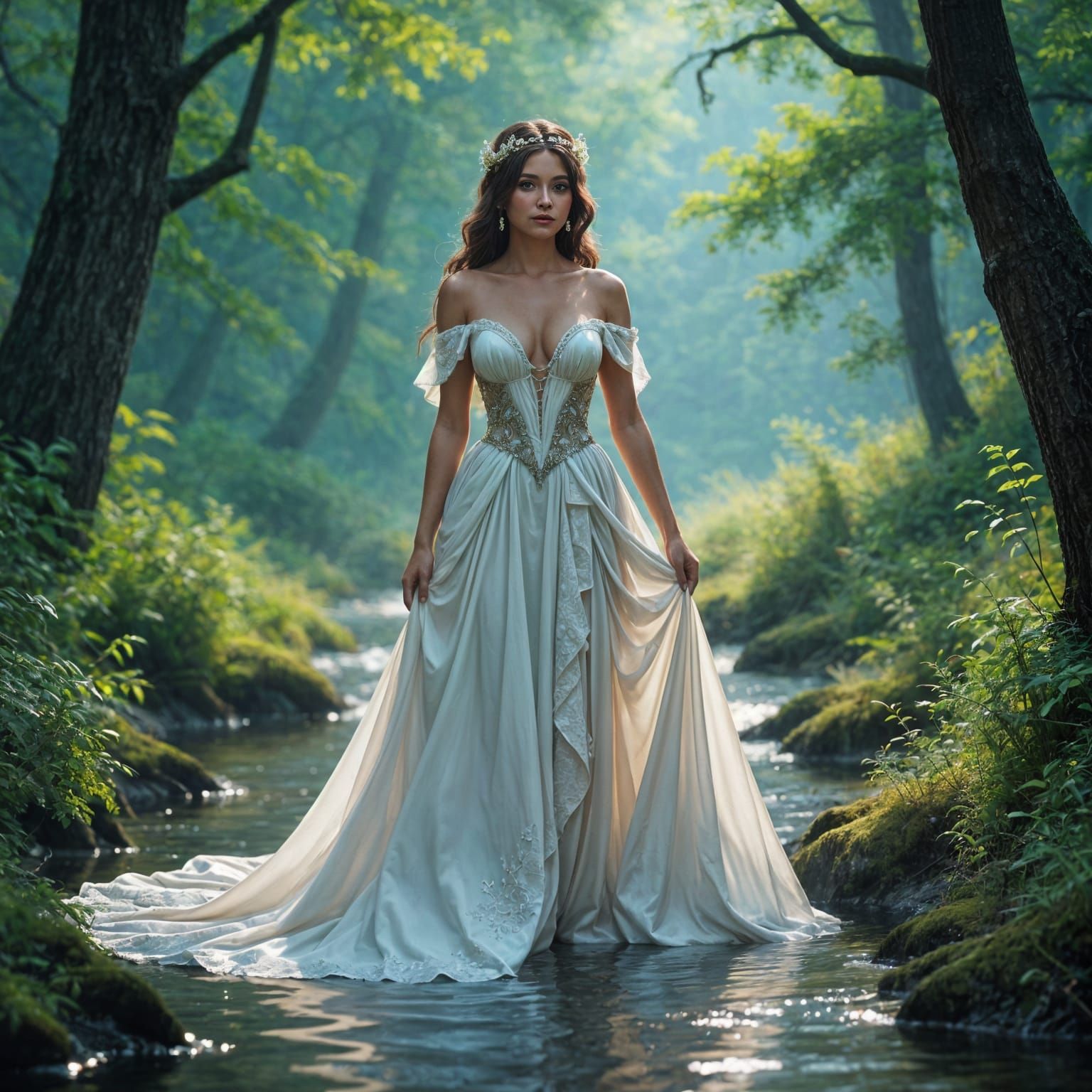 Forest Queen by a Stream in AI Vision Style