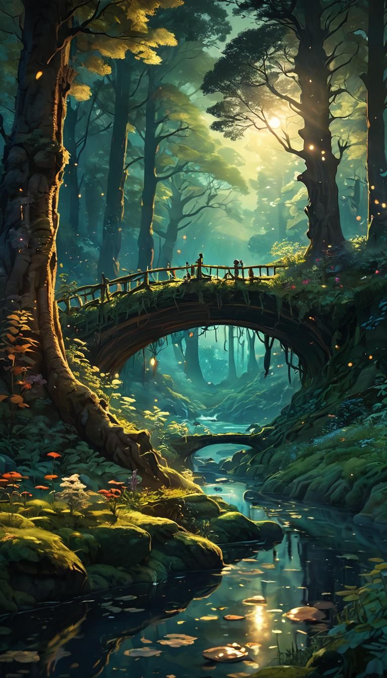 Enchanting Forest Scene in Anime Style