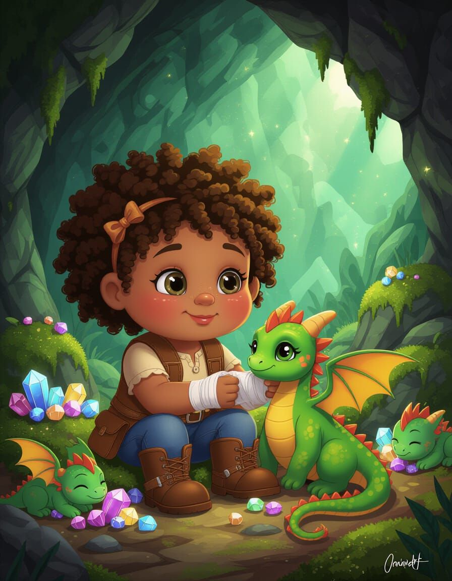 Cabbage Patch Kid and Dragon in Fantasy Illustration