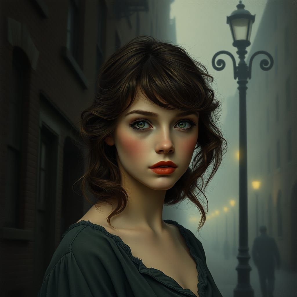 Eerie Woman in 1940s Greenwich Village in Film Noir