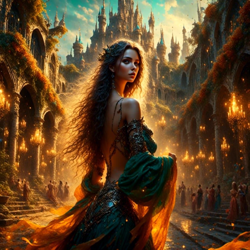 Cloaked Woman in Castle, Luis Royo Style