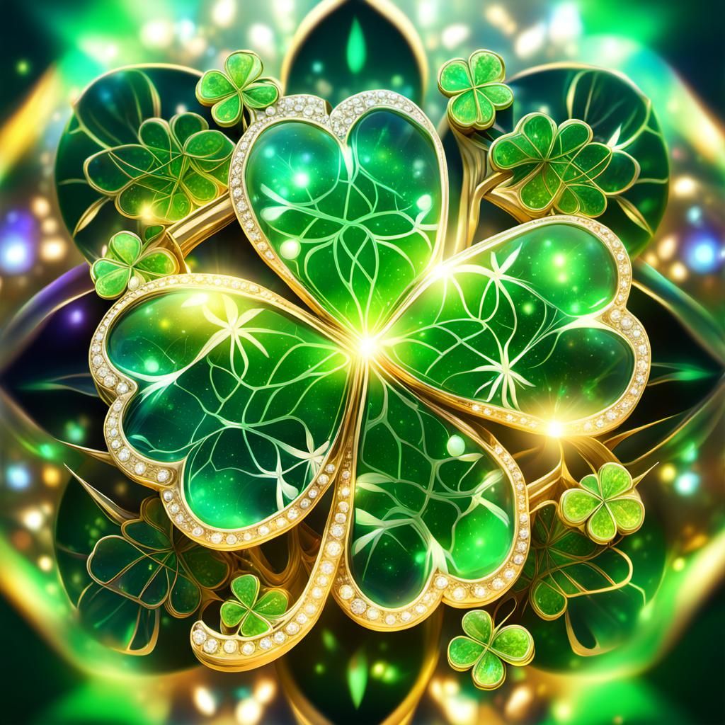 Glowing Crystal Four-Leaf Clover Illustration