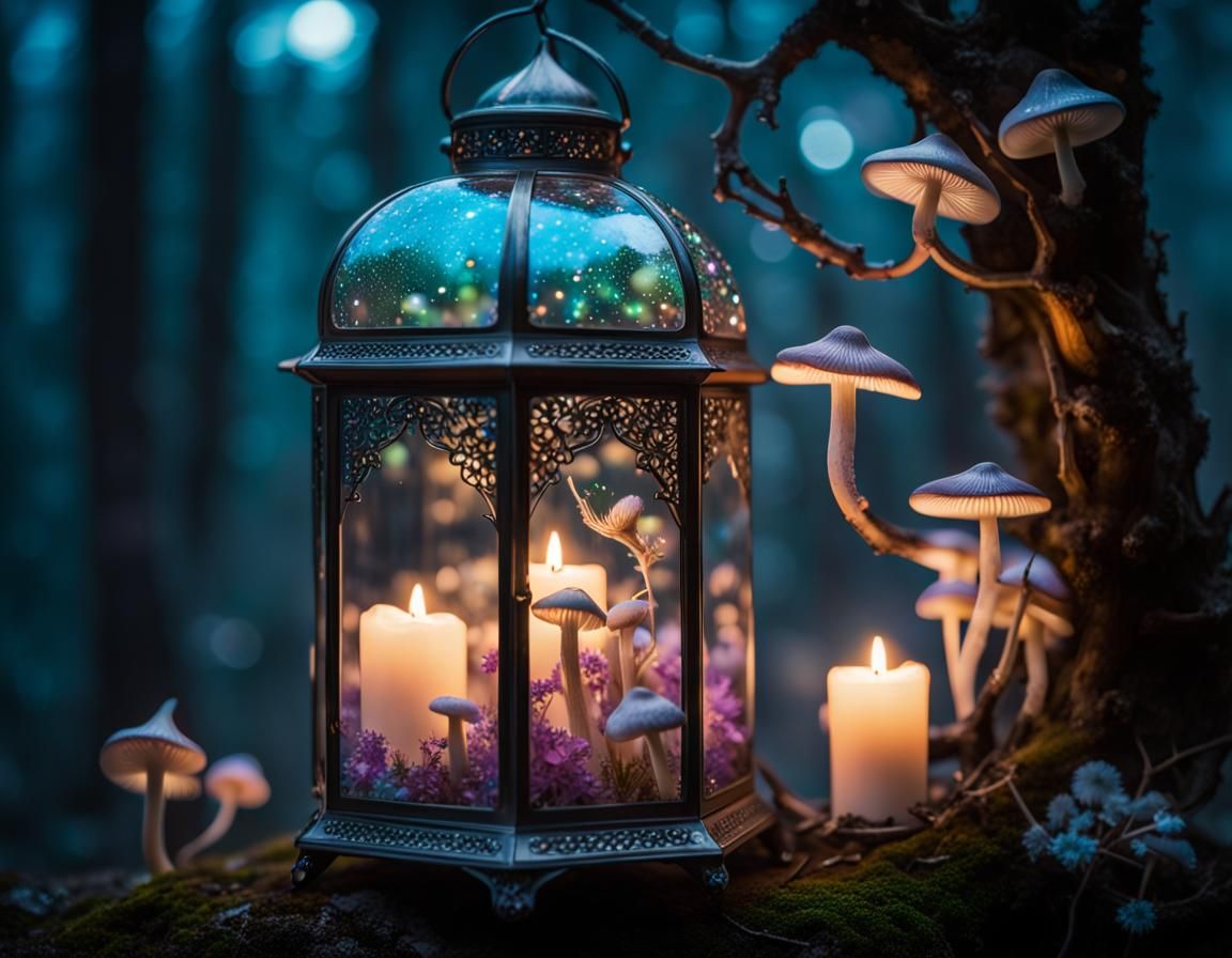 Bioluminescent Lantern with Iridescent Flora