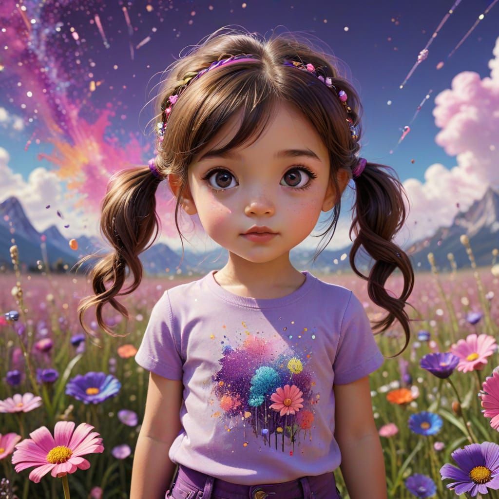 Hispanic Toddler Girl in Psychedelic Chibi Style