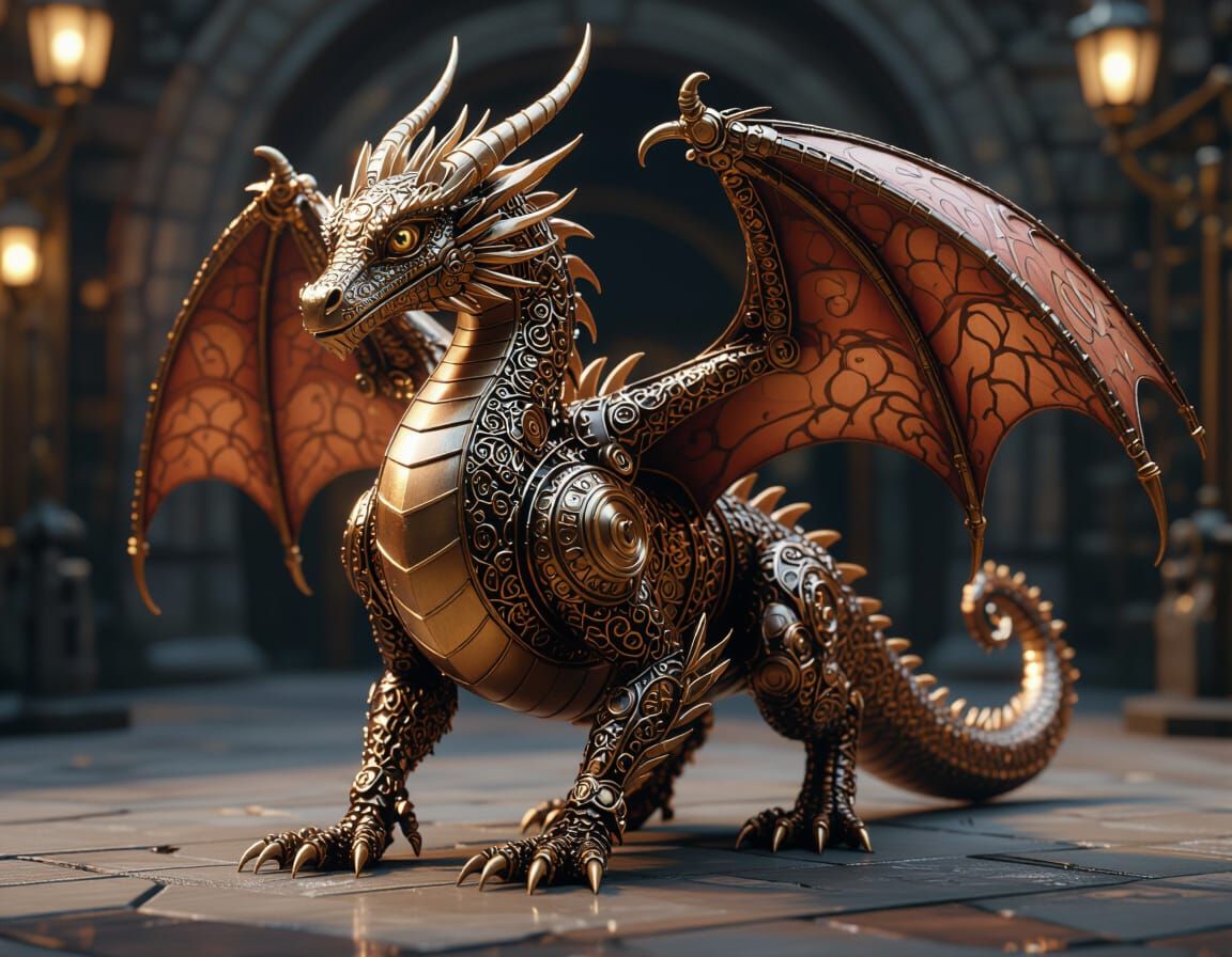 Intricate Steampunk Dragon in 8K Unreal Engine Render