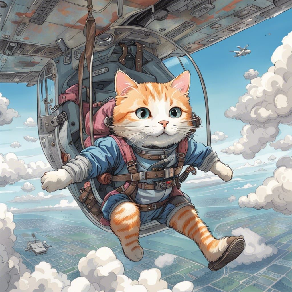 Ninja Cat Skydiving: Manhwa Portrait