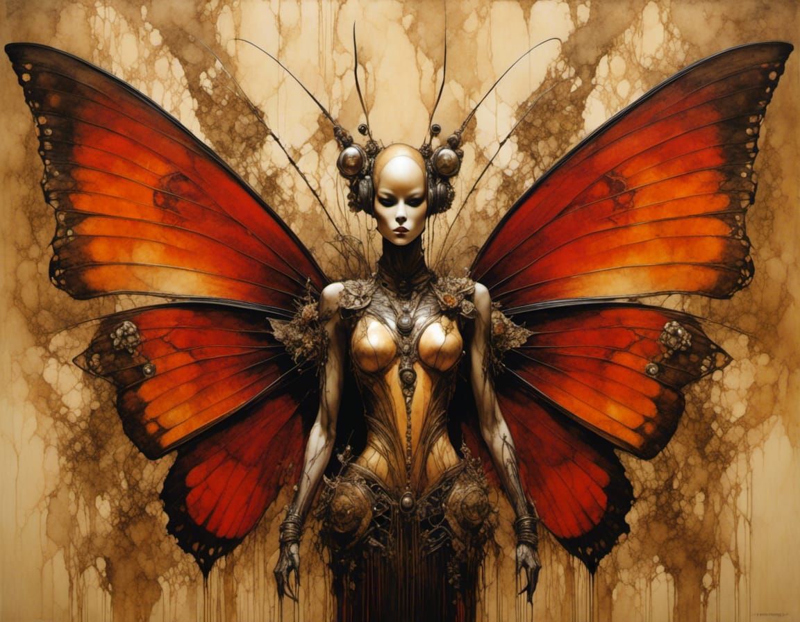 Animatronic Butterfly Character in Sepia Tones