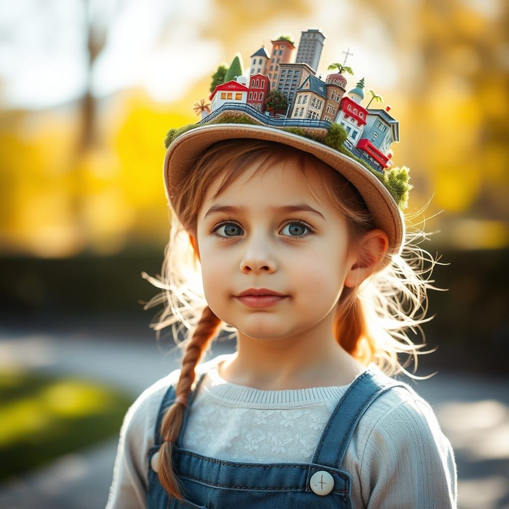 Whimsical City Girl in Miniature Hat