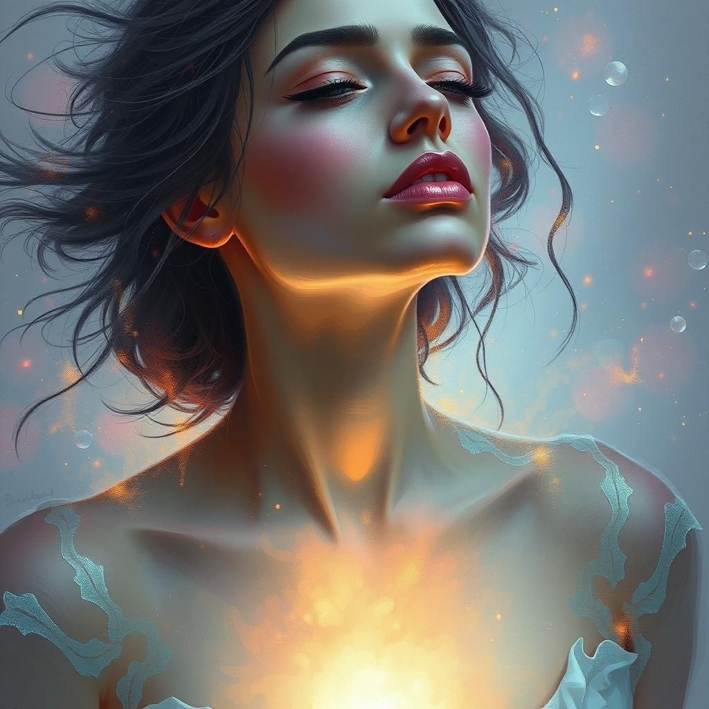 Ethereal Light Bursts Forth: Woman's Mystical Transformation