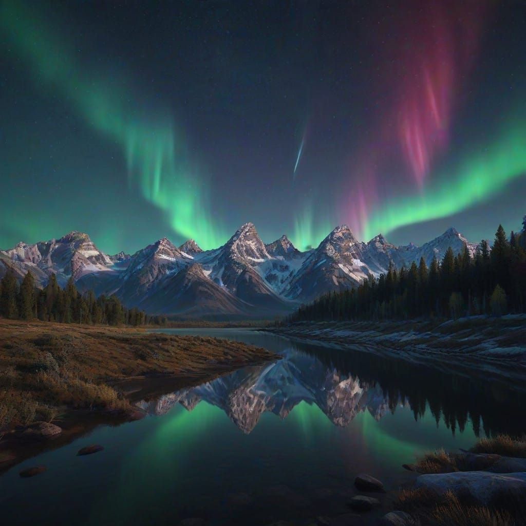 Surreal Grand Tetons Under Vibrant Aurora