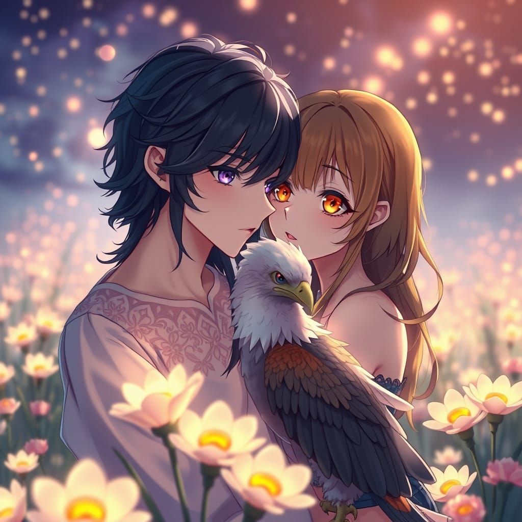 Violet Eyes Meet Amber in a Whimsical Anime Moment