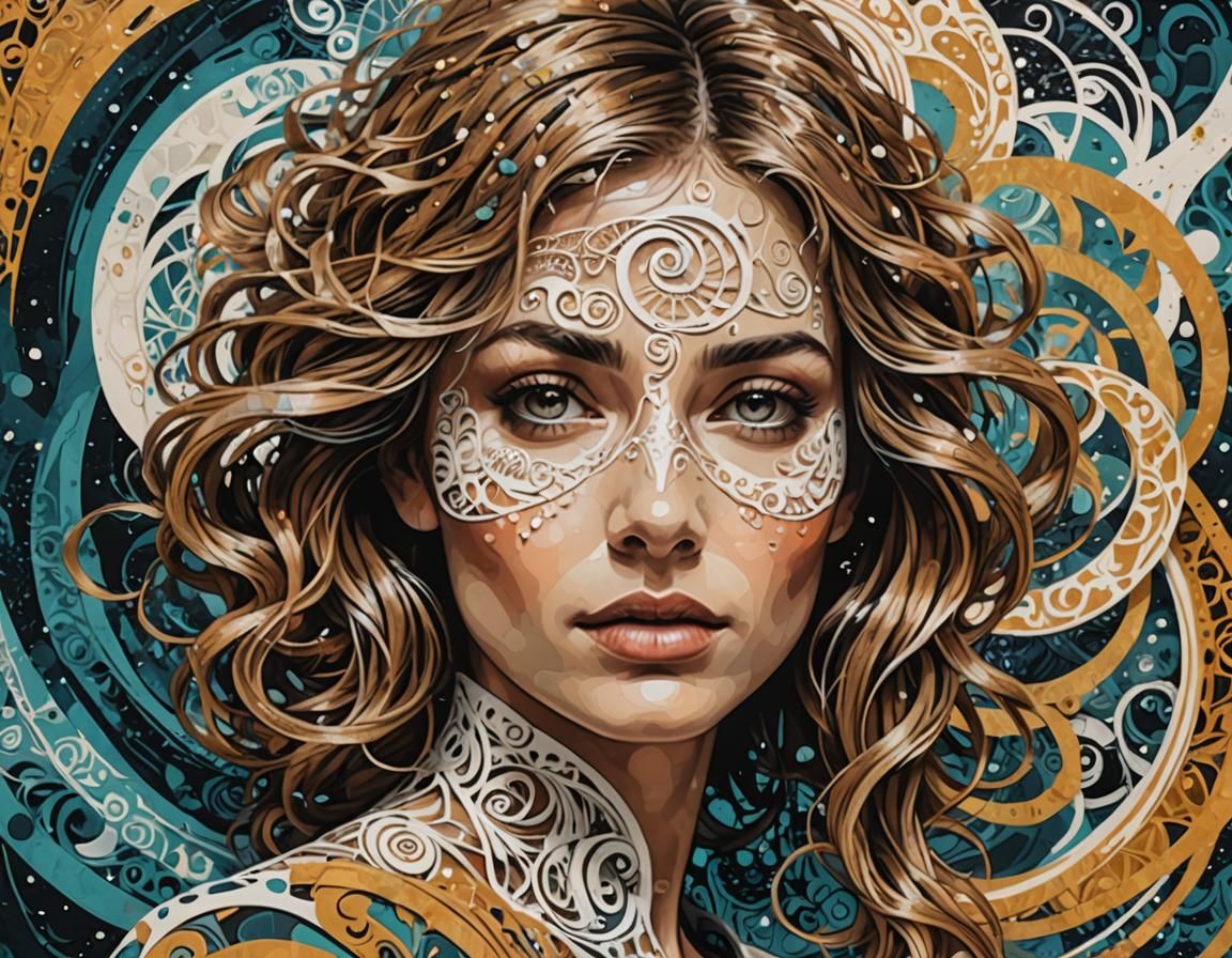 Surreal Woman Portrait with Fractal Design Elements