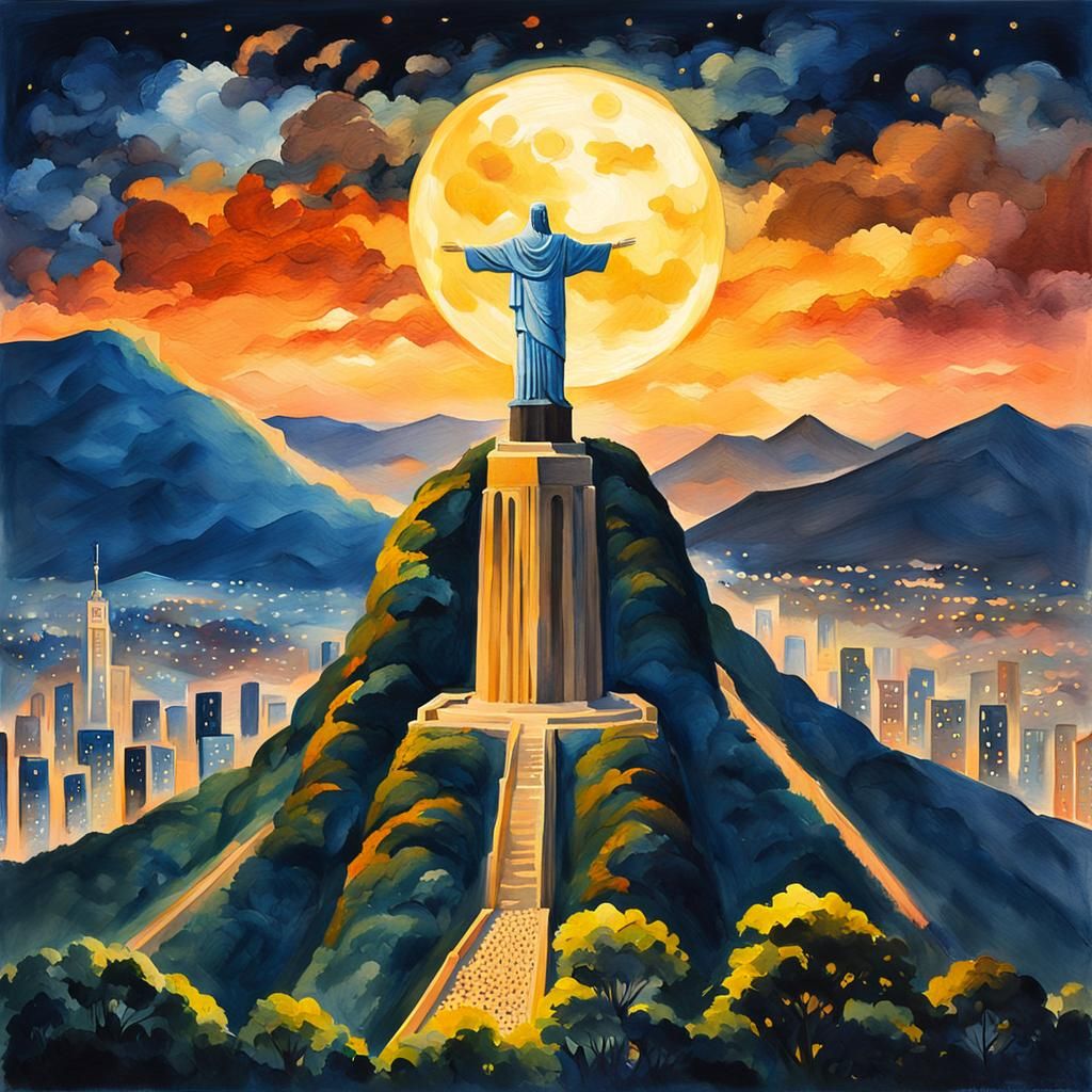 Christ the Redeemer in Gouache Impressionist Style