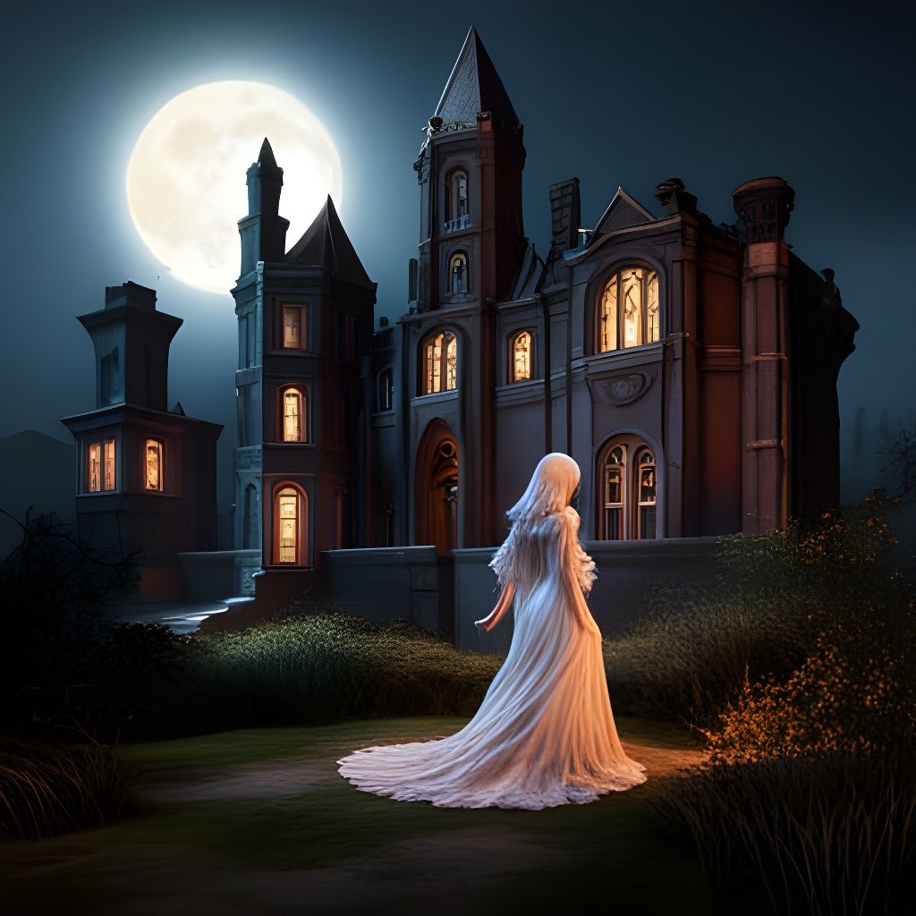 Ghost Princess in Haunted House, Detailed Matte Painting