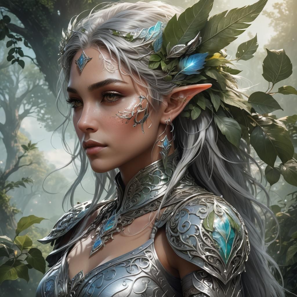 Ethereal Earth and Air Elf Portrait in High Fantasy Style