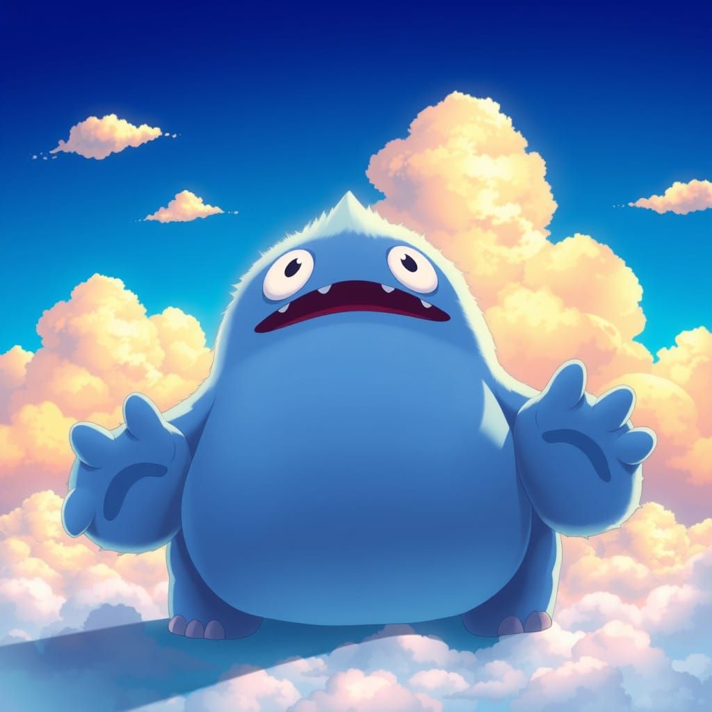 Gigantic, Adorable Monster in Vibrant Anime Style