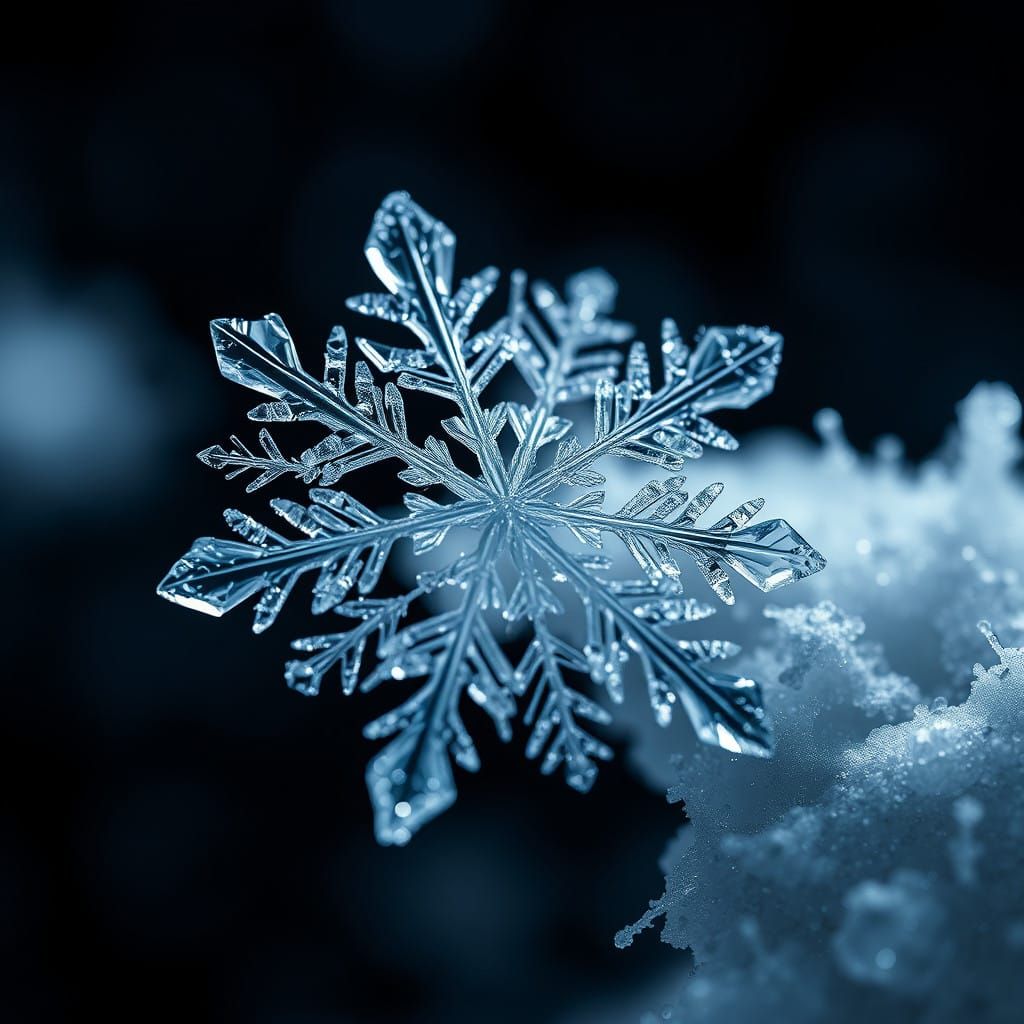 Delicate Crystalline Snowflakes in Hyperrealistic Detail