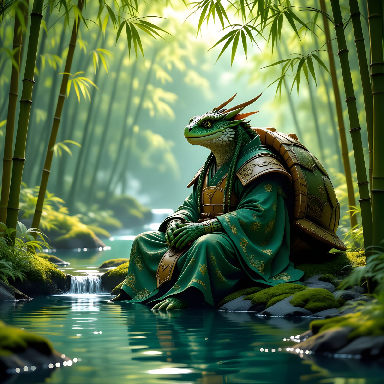 Dragon Turtle in Bamboo Forest: Matte Painting