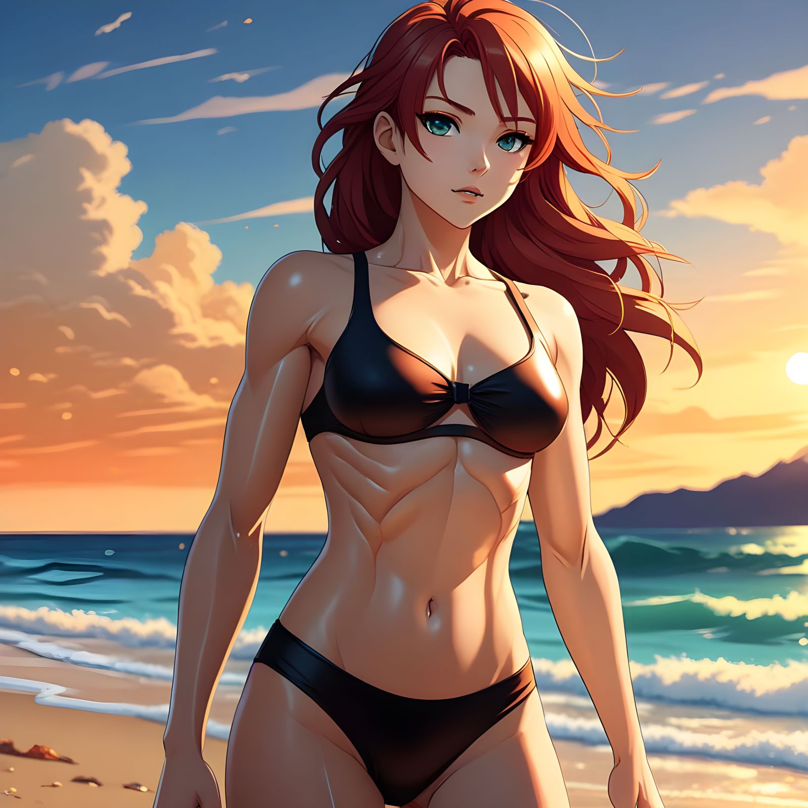 Anime-Inspired Beach Goddess with Toned Abs