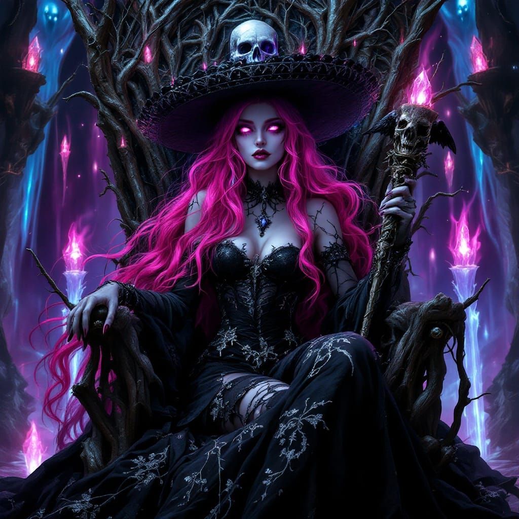 Gothic Fairy Queen on Throne in Dark Fantasy Style