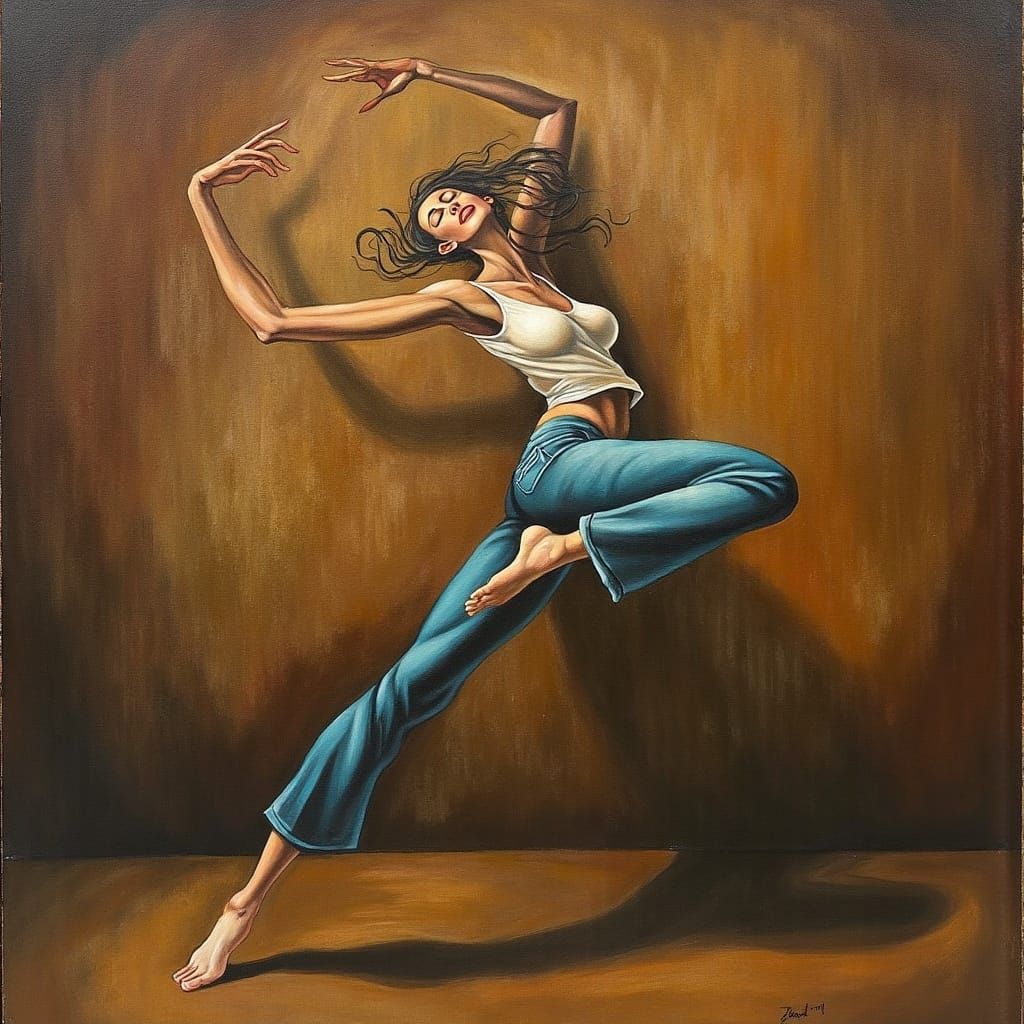 Surrealist Dancer in Motion as Oil Painting