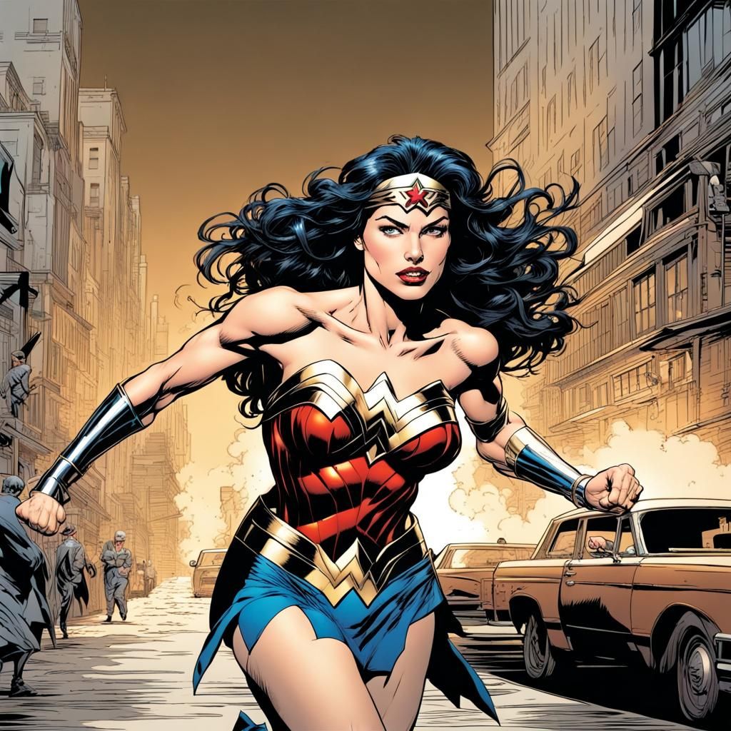 Wonder Woman in Gotham: Detailed Comic Book Art