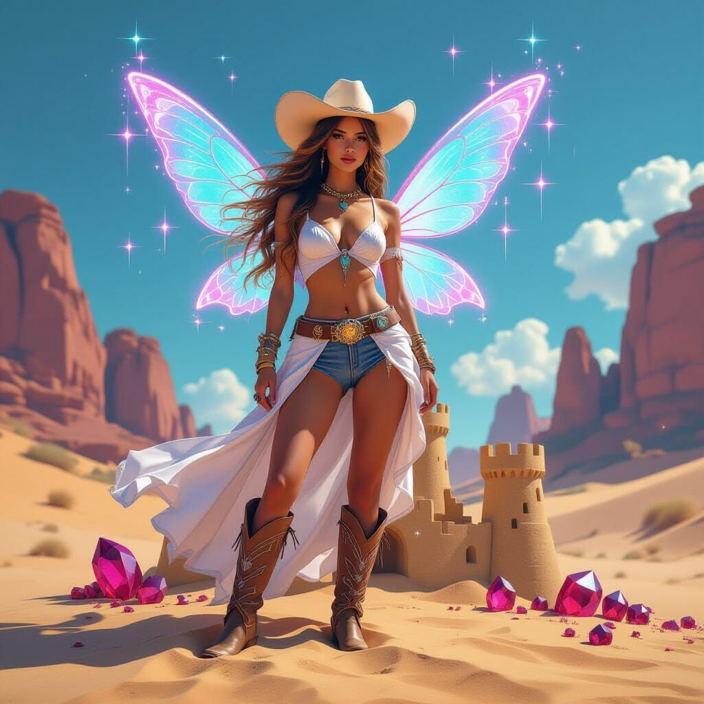 Cowgirl Fairy in Sandcastle with Neon Lights