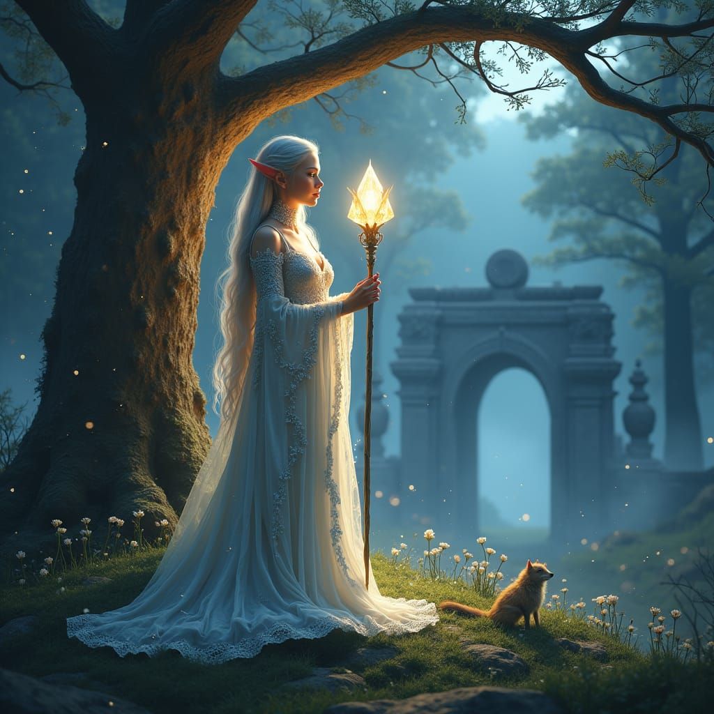 Elf Princess in Enchanted Forest, Fantasy Art