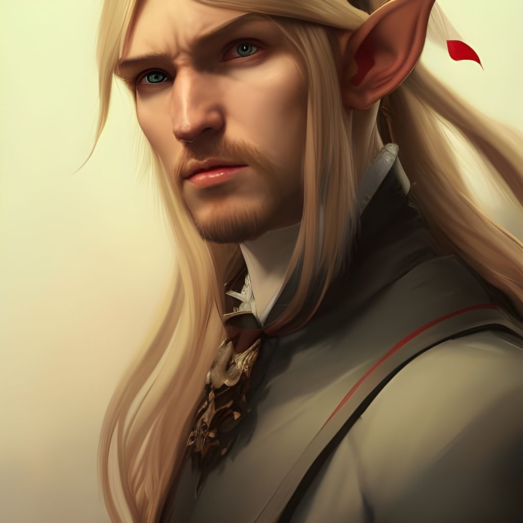 Blonde Elf Archer Portrait in Art Nouveau Style