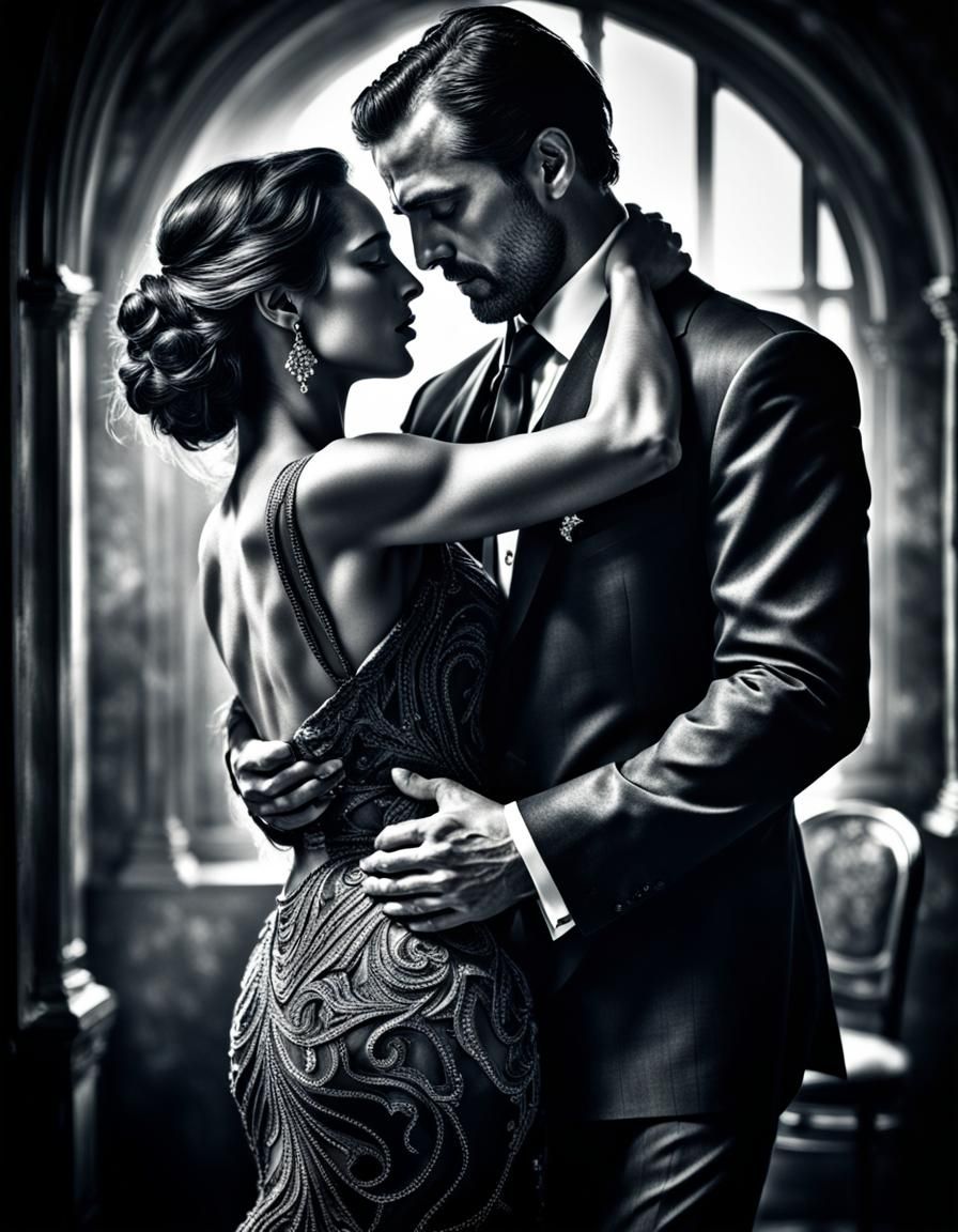 Passionate Tango Embrace in Hyperrealistic Detail