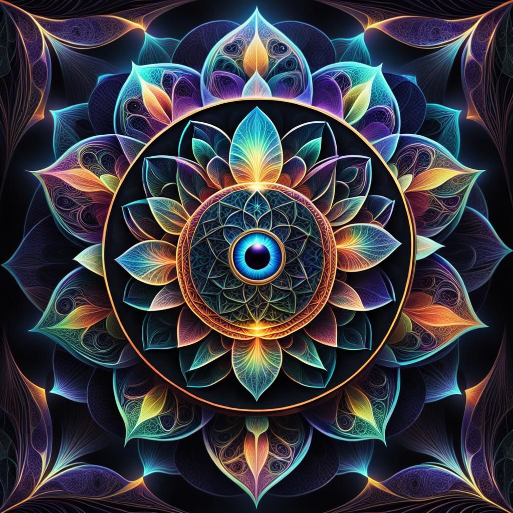 Intricate Flower of Life with Swirling Third Eye