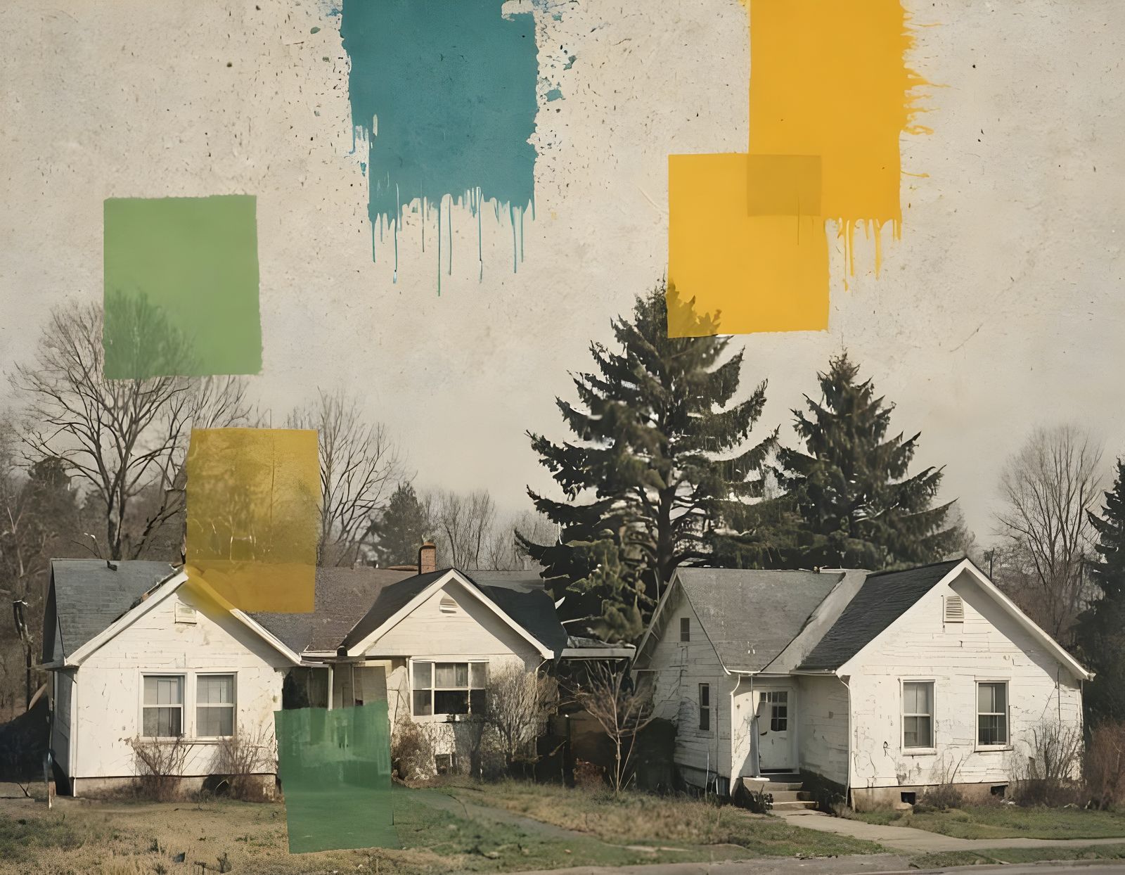 Distressed 1970s Suburban Landscape in Polka Dot Texture