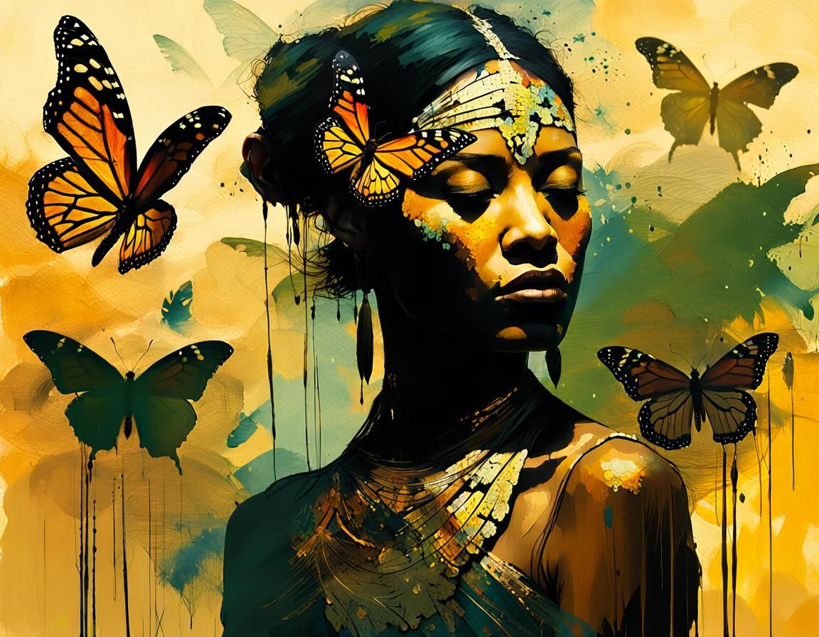 Amazon Goddess Double Exposure in Matte Painting Style