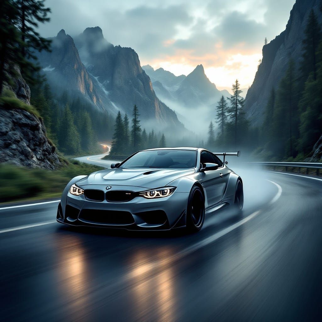 Sleek BMW M3 Coupe Speeds Down Mountain Road in Photorealist...