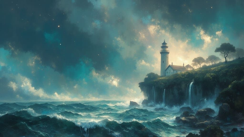 Turbulent Stormy Seascape in Impasto Style