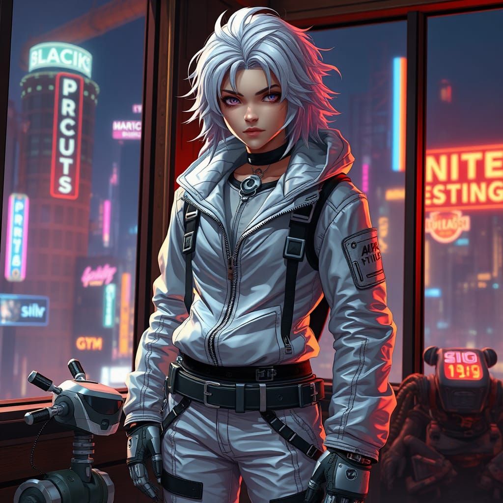 Cyberpunk Character in Futuristic Cityscape: Digital Art
