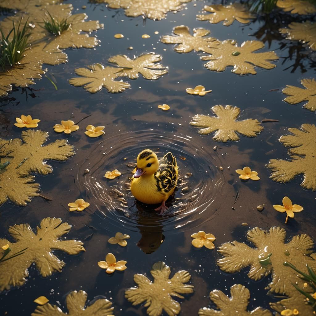 Yellow Duck Splashing: Detailed Matte Painting