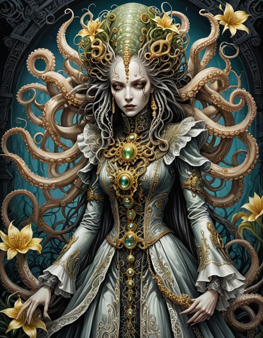 Octopus Girl in Gothic Horror Art Style