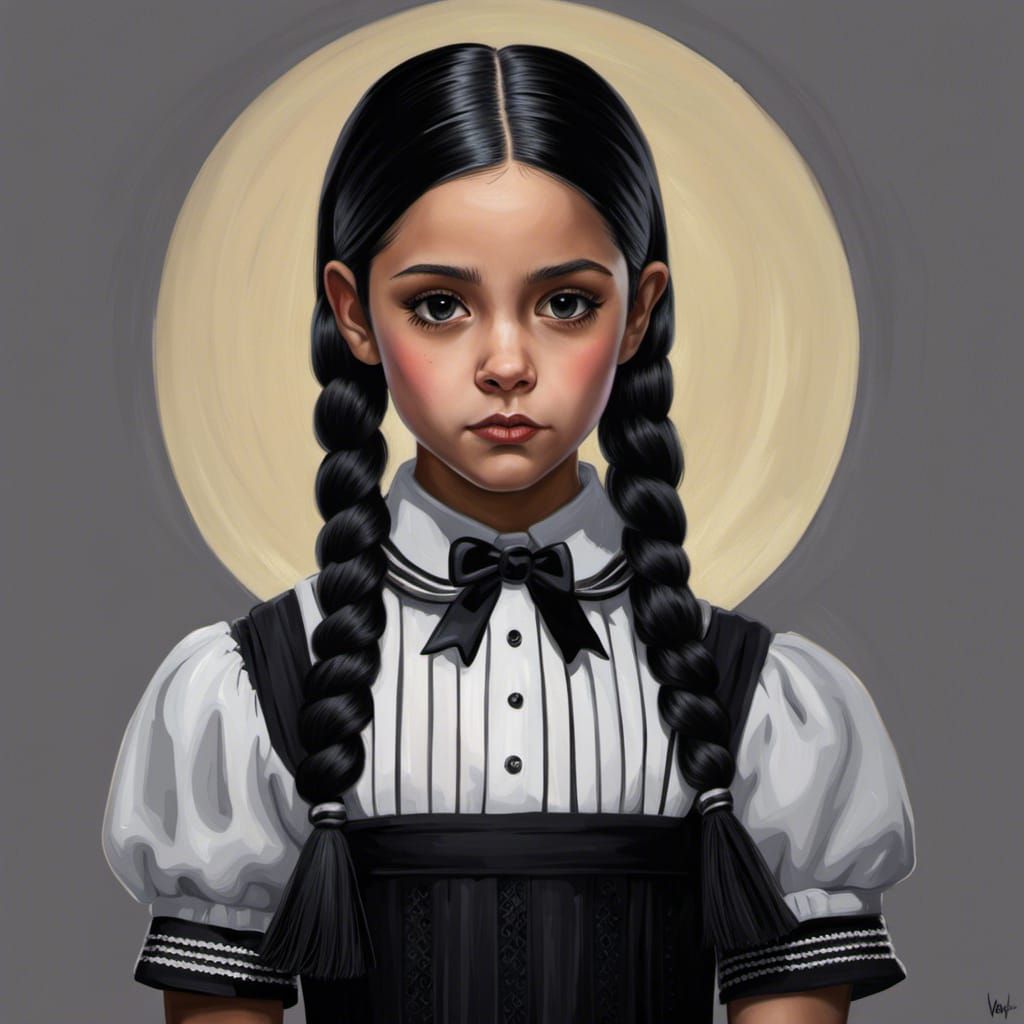 Wednesday Addams Portrait in Dark Digital Art Style