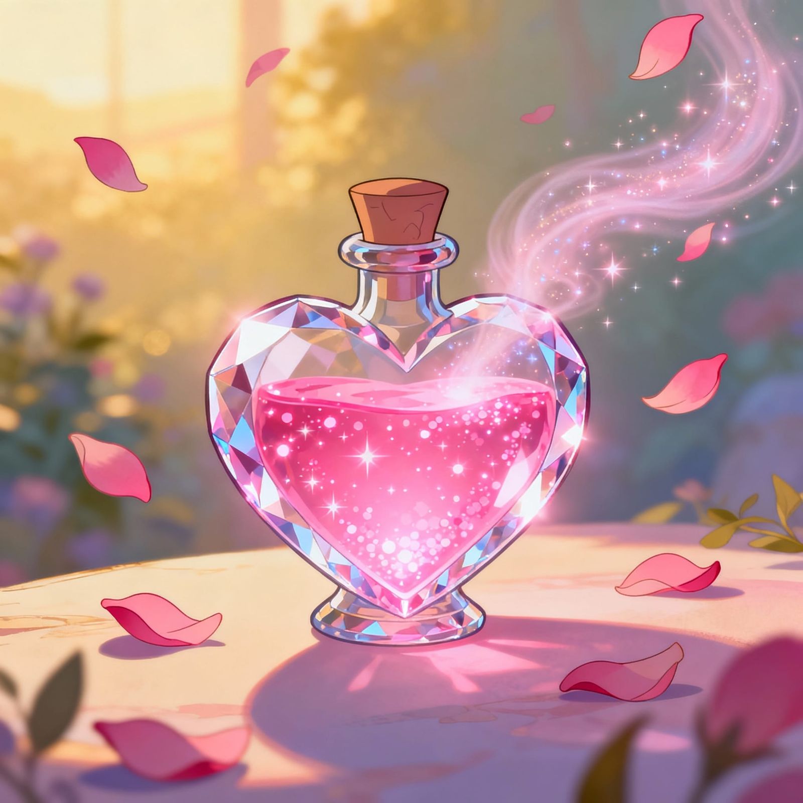 Disney-Style Love Potion in Heart Bottle with Pink Sparkles