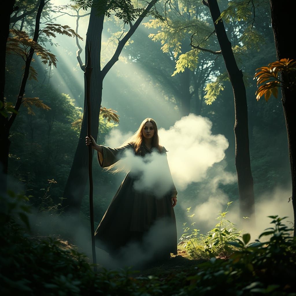 Mystical Druidess in Earthy Tones, Enchanted Forest