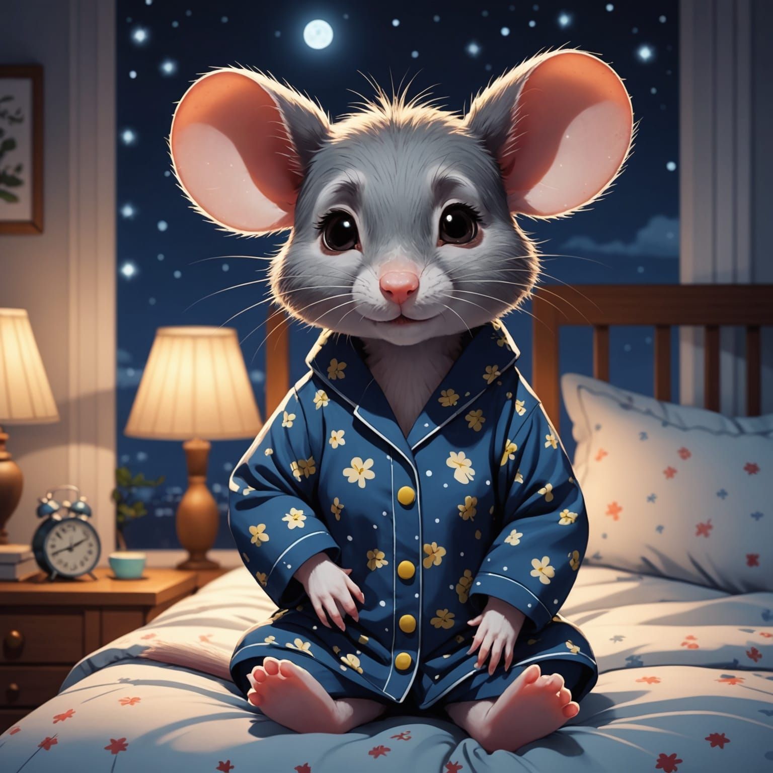 Cute Rat in Pajamas: Anime Style Illustration